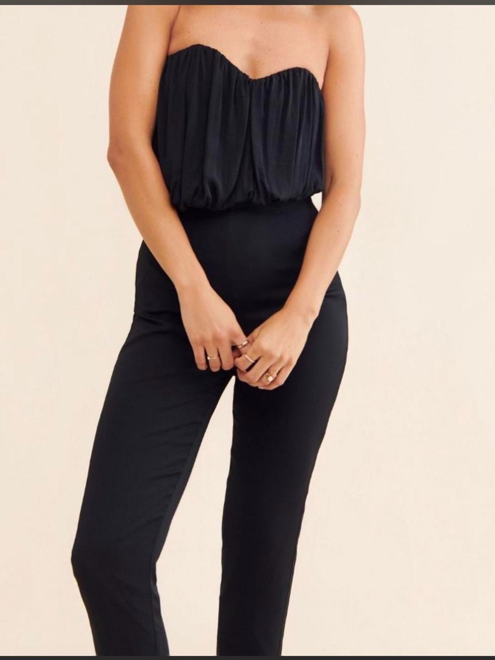 Strapless Black Jumpsuit with Gathered Bodice